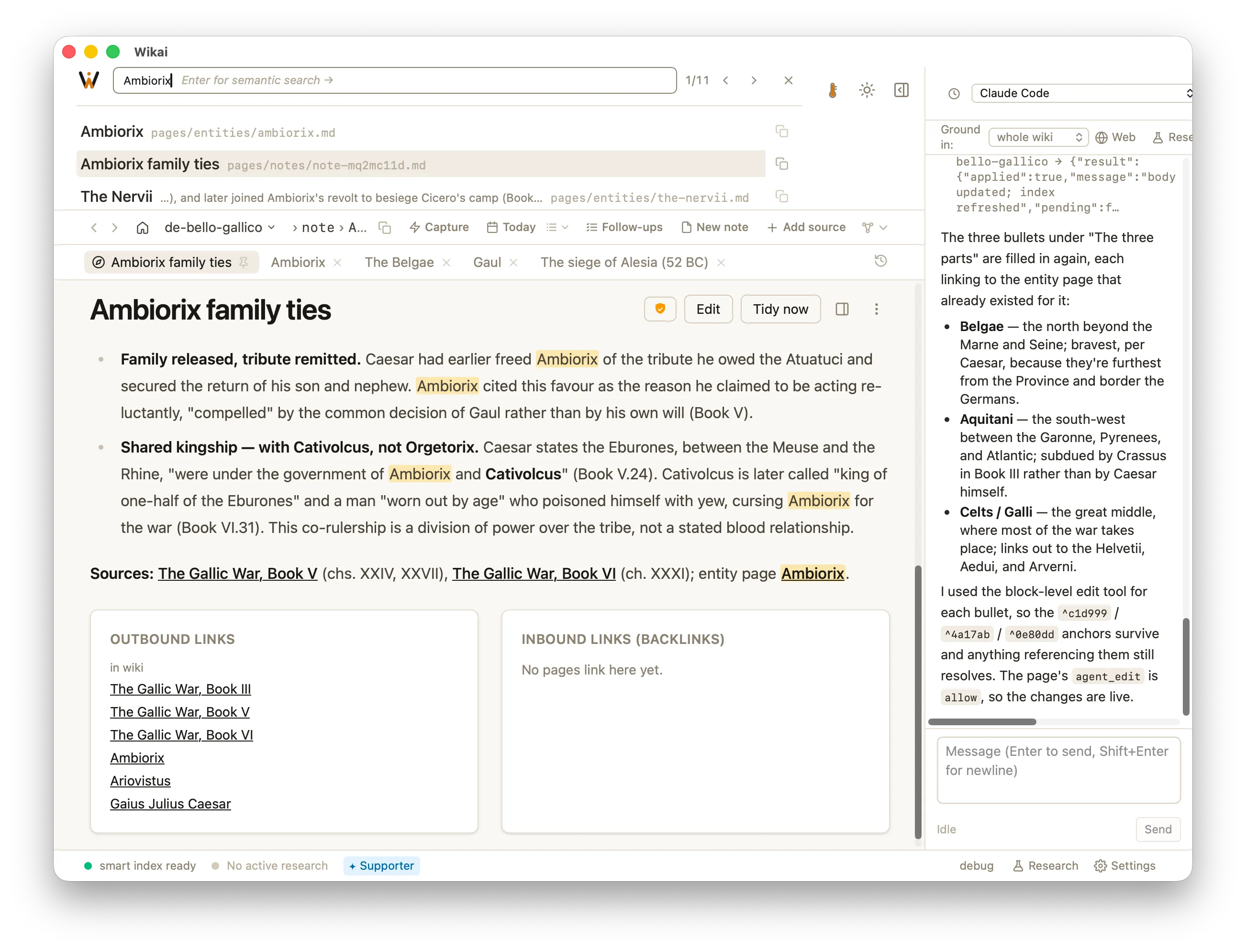 Search results with cross-links.