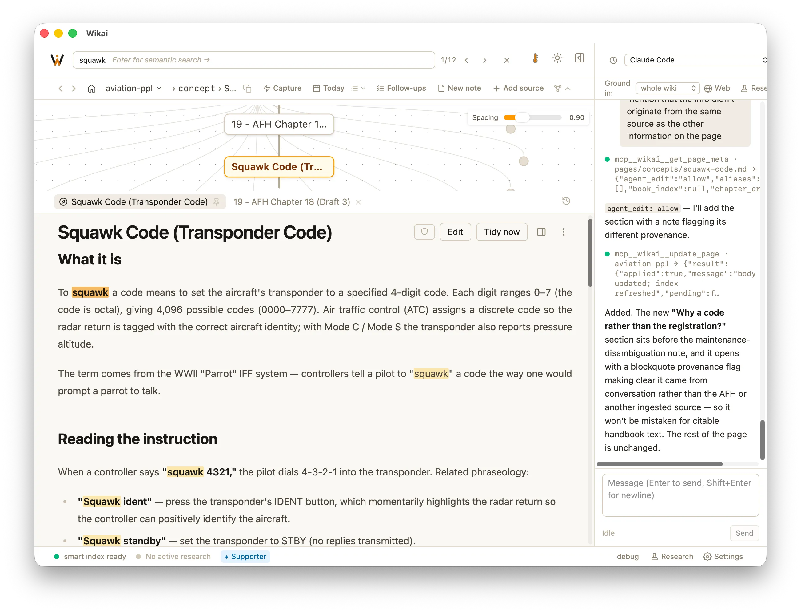 A generated wiki page with cross-links to related knowledge.